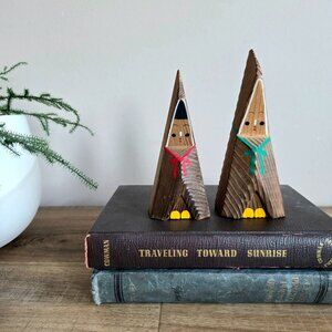 2 vintage Japanese Osugi Warabe hand painted wooden Kokeshi dolls.